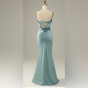 Blue Satin Mermaid Bridesmaid Dress